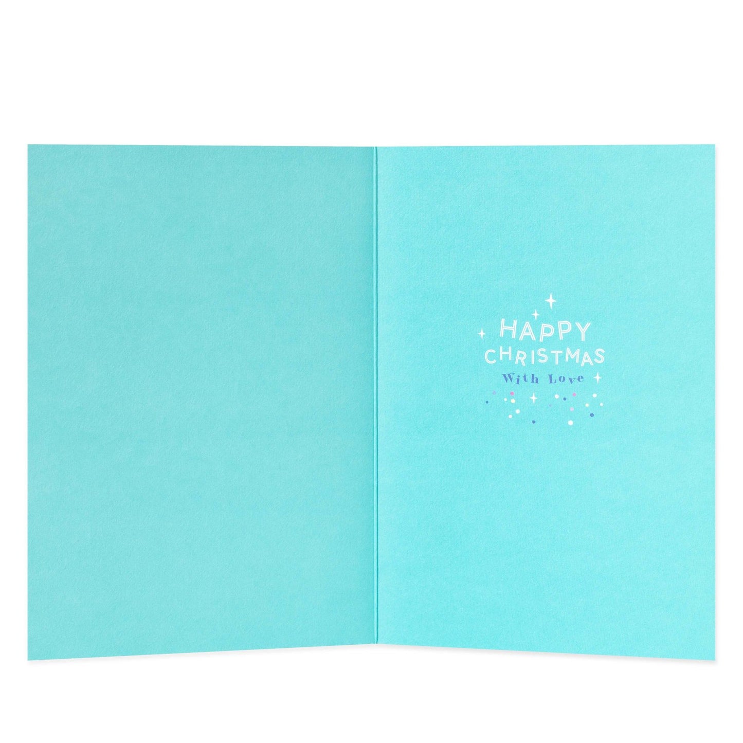 Hallmark Christmas Card For Both Of You - With Love, inside view, turquoise background, silver text, happy Christmas with love message