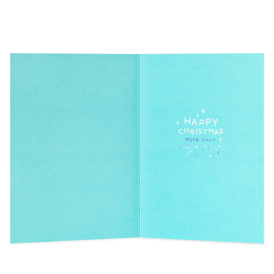 Hallmark Christmas Card For Both Of You - With Love, inside view, turquoise background, silver text, happy Christmas with love message