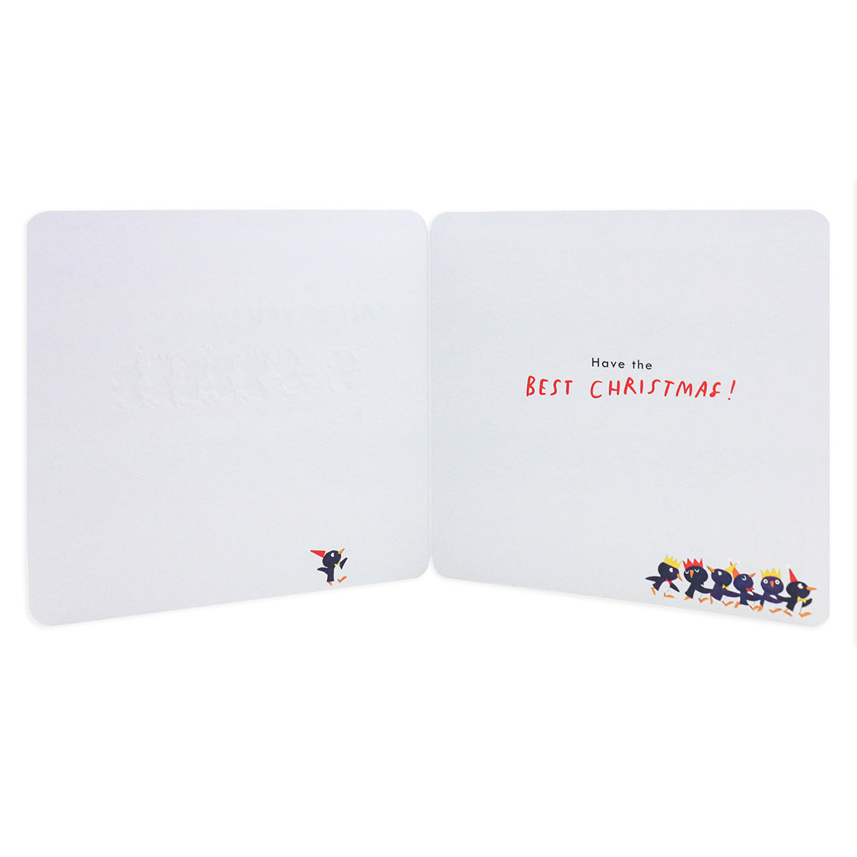 Hallmark Christmas card for all - Penguin Party, inside view, features festive illustrations and the message 'Have the best Christmas!'