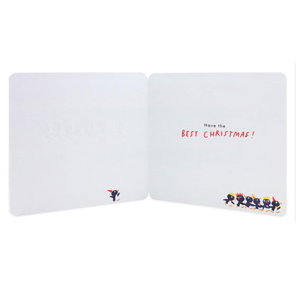 Hallmark Christmas card for all - Penguin Party, inside view, features festive illustrations and the message 'Have the best Christmas!'