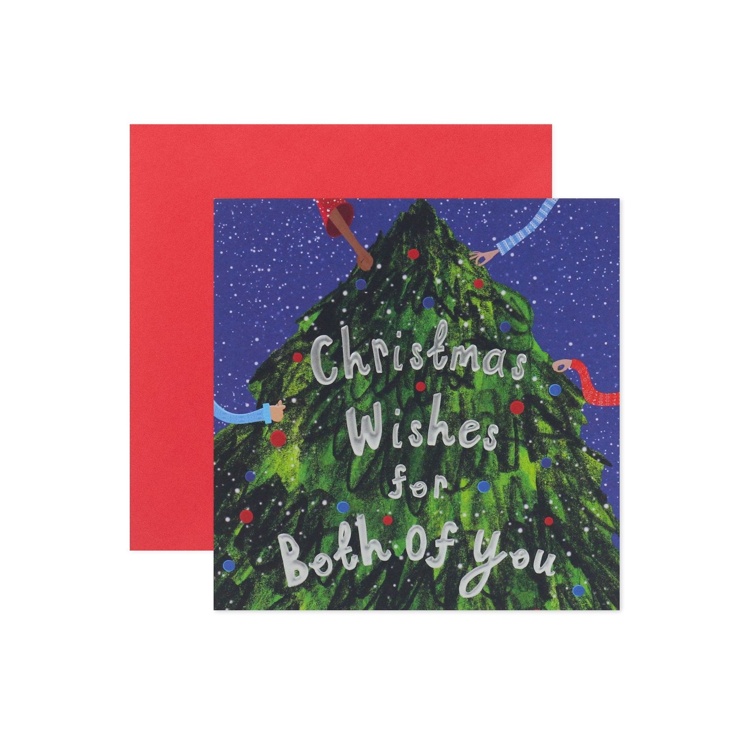 Hallmark Christmas card for both - Wonderful Wishes with festive tree illustration and red envelope, showing embossed lettering.