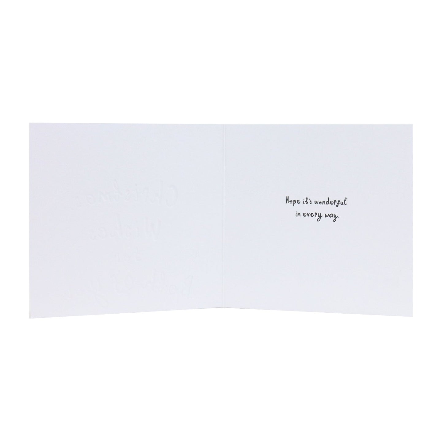 Hallmark Christmas card for both - Wonderful Wishes, inside view featuring handwritten message, flat lay, minimal design.