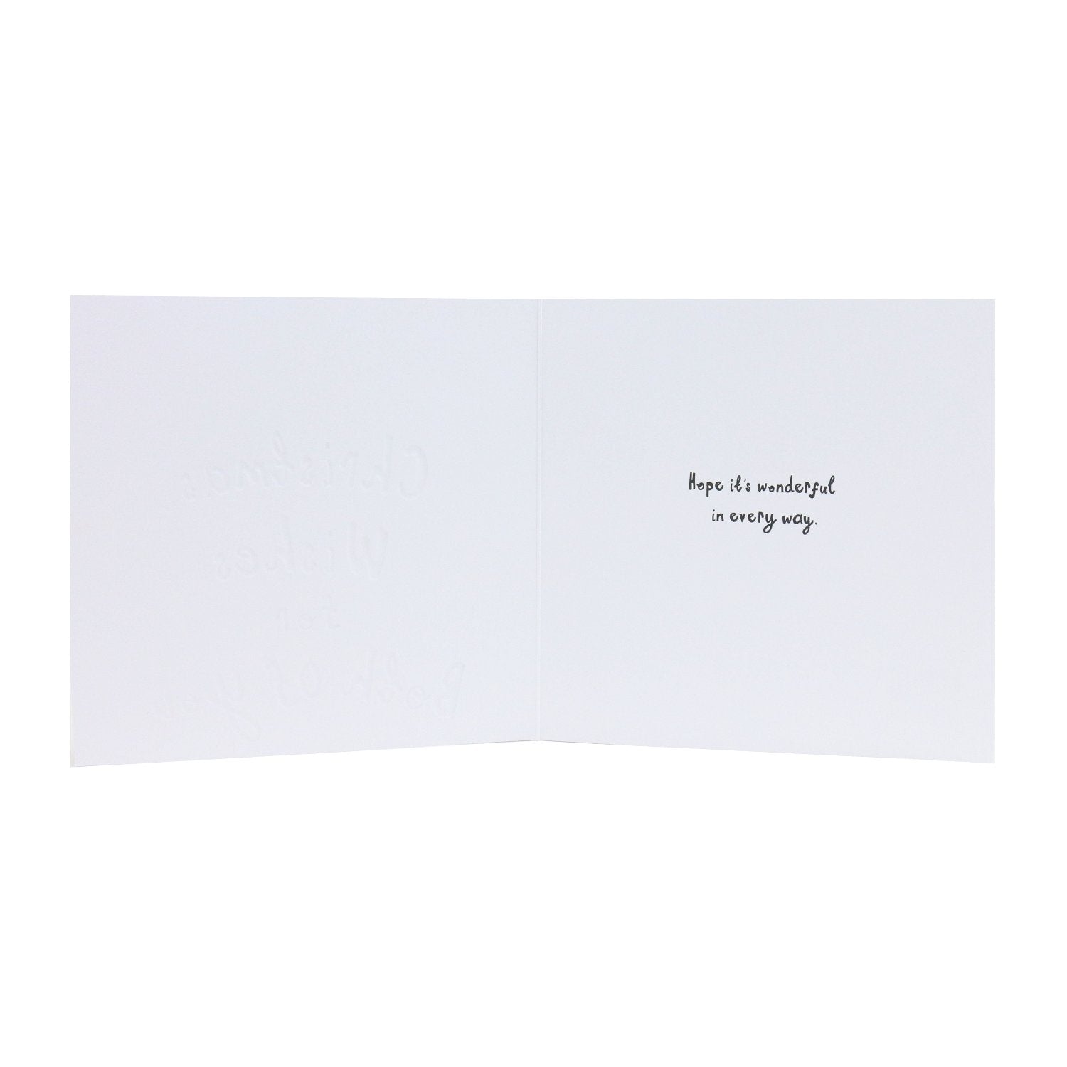 Hallmark Christmas card for both - Wonderful Wishes, inside view featuring handwritten message, flat lay, minimal design.