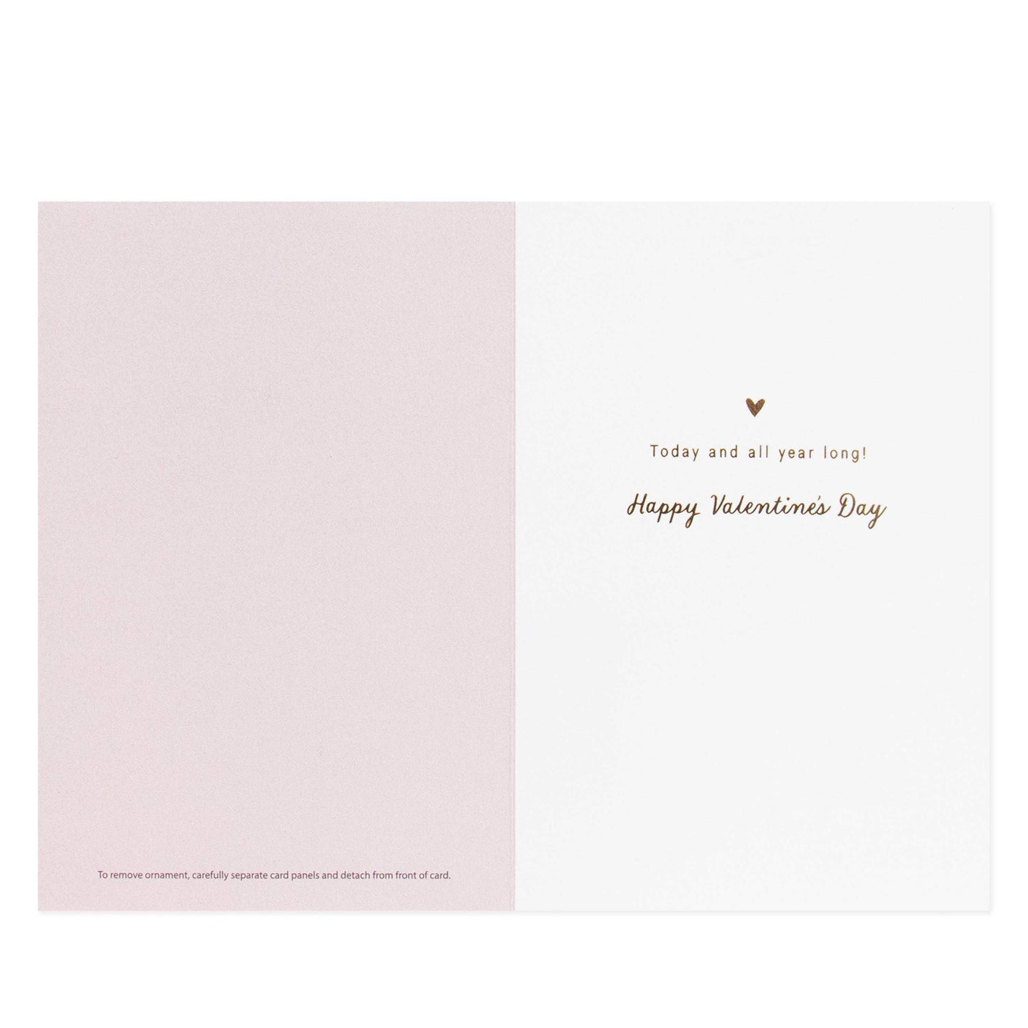 Hallmark Signature Valentine's Day Card - You Are Loved open view showcasing inside text, pink and white design with gold foil highlights