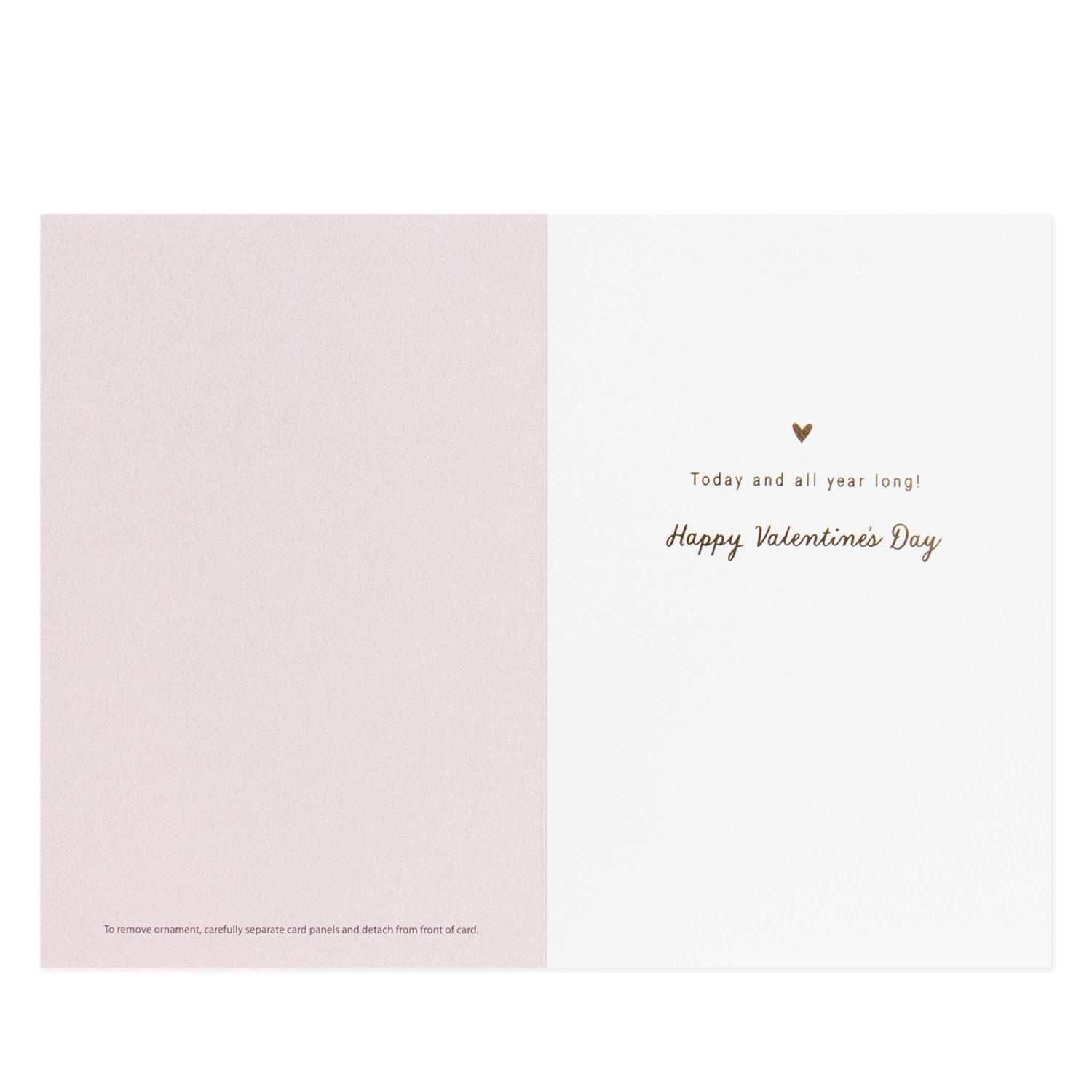 Hallmark Signature Valentine's Day Card - You Are Loved open view showcasing inside text, pink and white design with gold foil highlights