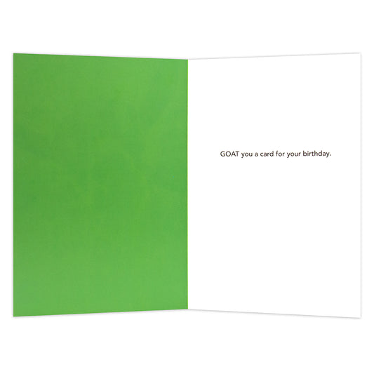 Hallmark Shoebox Birthday Card - Goat You, inside message in green and white, funny birthday card design.