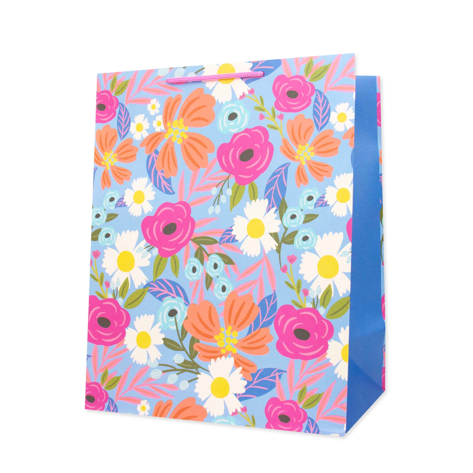 Hallmark Large Gift Bag - Christie Williams Floral with vibrant floral design, blue accents, and ribbed handle in 26.5cm x 33cm x 14.6cm size.