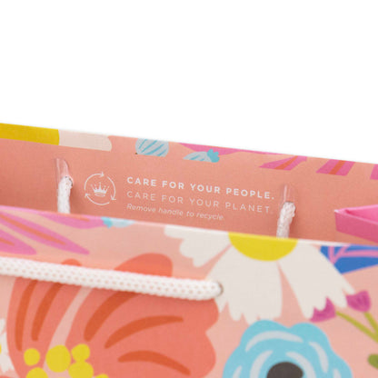 Hallmark Medium Gift Bag - Christie Williams Floral, inner view with care instructions, colourful floral design, 19.7cm width