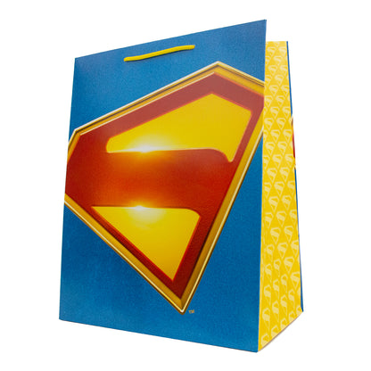 Hallmark Giftbag - Large Superman Shield featuring a vibrant blue background and a bold Superman logo design.