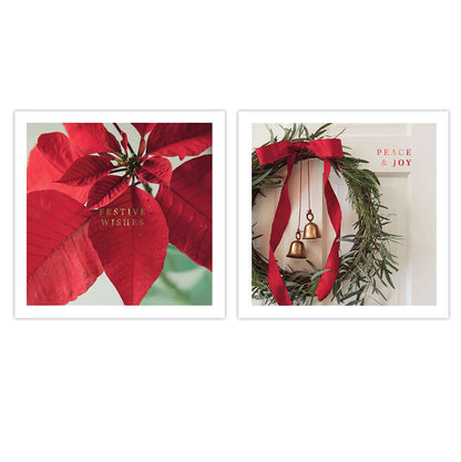 Hallmark Boxed Christmas Cards 10 Pack - Wonderful Time featuring red poinsettia and wreath designs with gold lettering details.