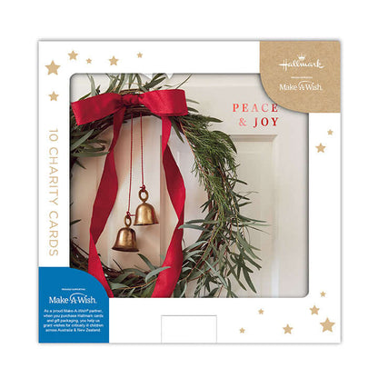 Hallmark Boxed Christmas Cards 10 Pack - Wonderful Time charity card pack featuring a festive wreath with bells and ribbon.