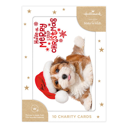 Hallmark Boxed Christmas Cards 10 Pack - Festive Puppy with adorable puppy in a Santa hat on a white background featuring festive text.