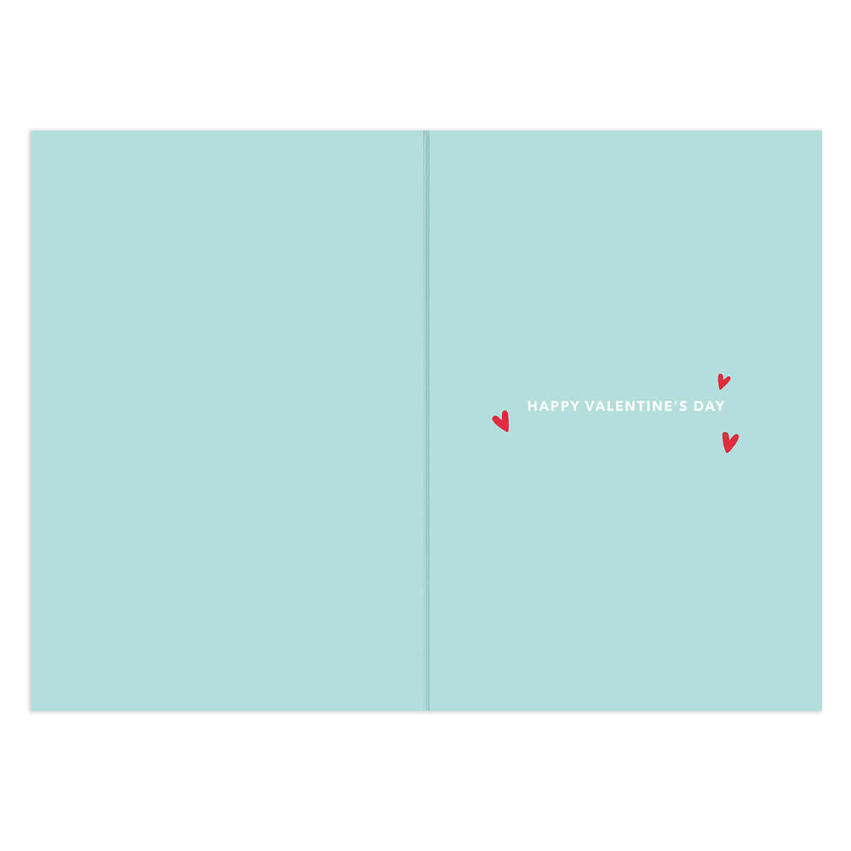 Hallmark Valentine's Day Card - Perfect Partner, inside view featuring light blue background and red love hearts with 'HAPPY VALENTINE'S DAY' message.