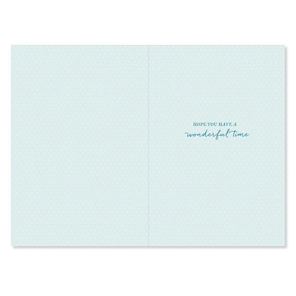 Light blue card with text 'Hope you have a wonderful time' on a white background