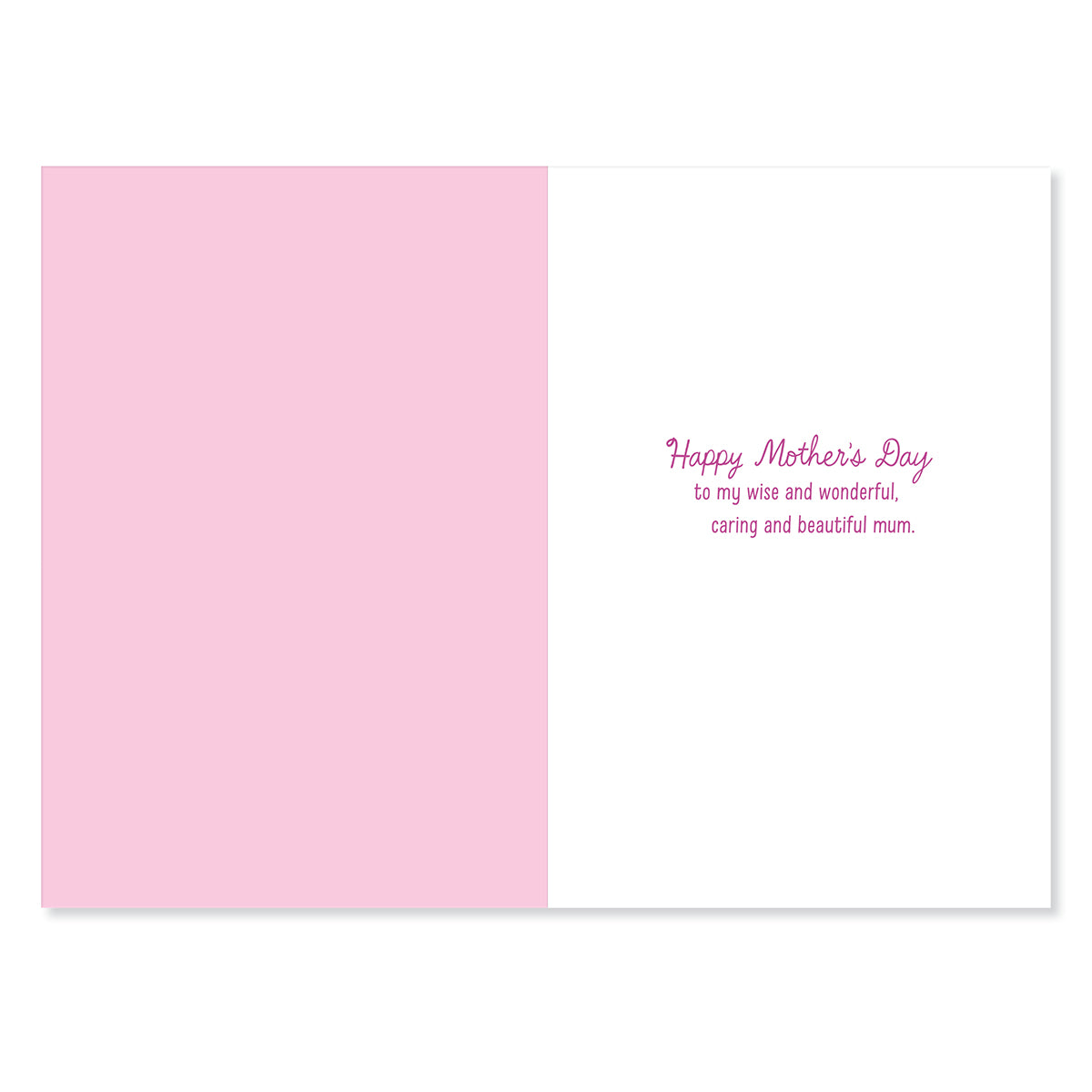 Hallmark Mother's Day Card - Wise & Wonderful inside view featuring a pink panel and heartfelt message for mum