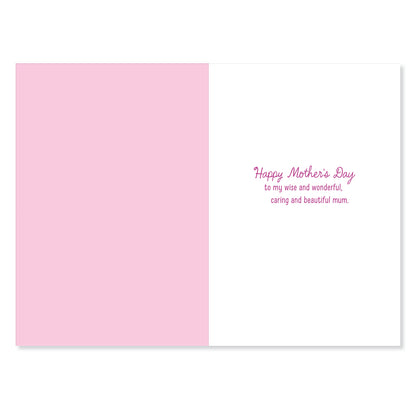 Hallmark Mother's Day Card - Wise & Wonderful inside view featuring a pink panel and heartfelt message for mum