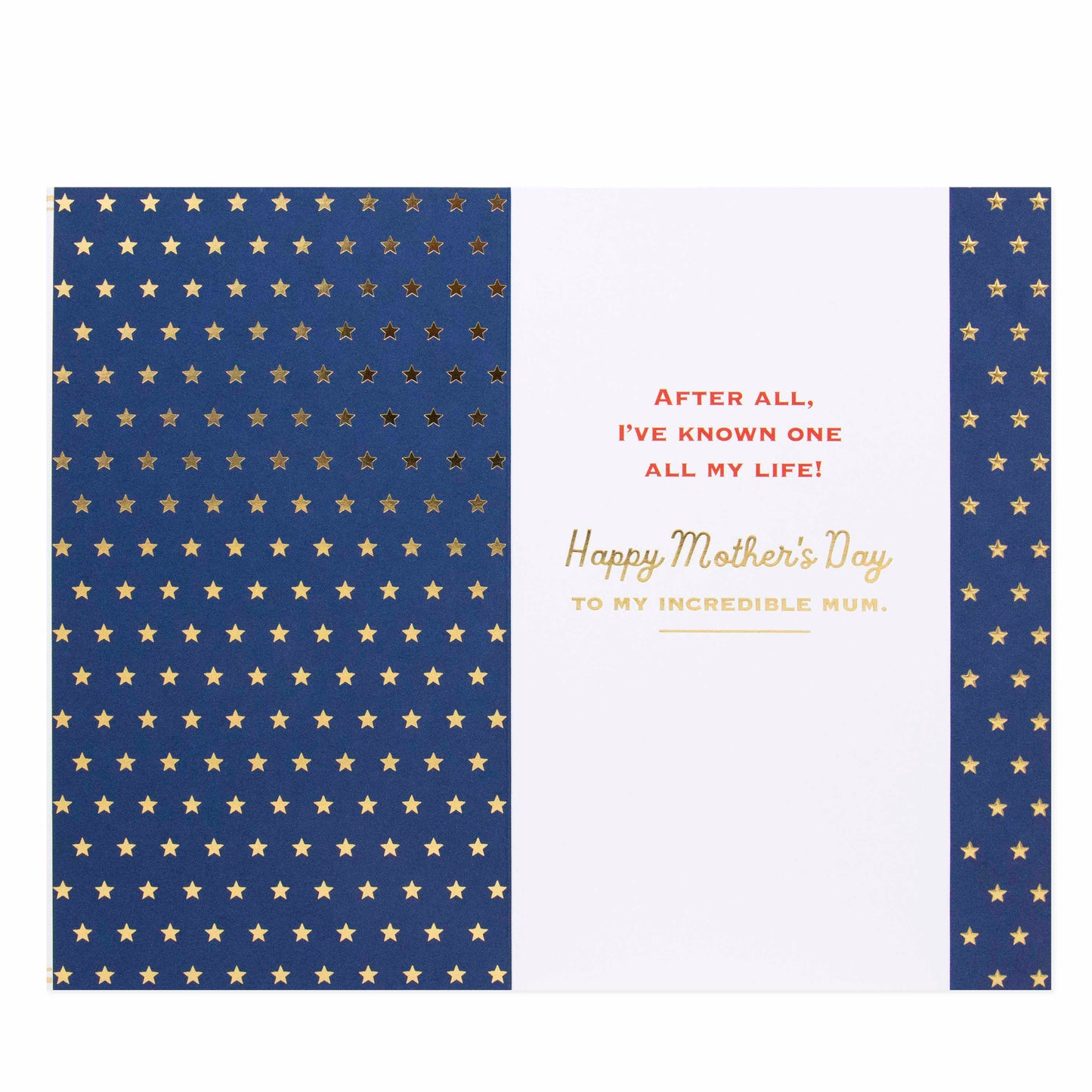Hallmark DC Comics Wonder Woman Mother's Day card - Super Heroes featuring a navy interior with gold stars and vibrant text.