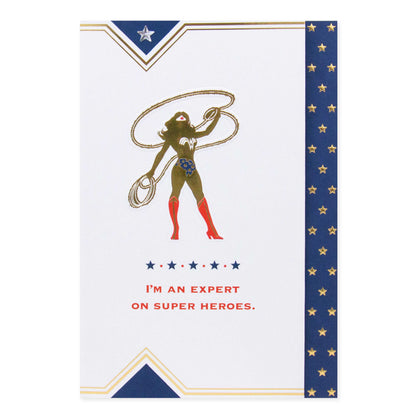 Hallmark DC Comics Wonder Woman Mother's Day card - Super Heroes featuring embossed elements and gold foil highlights with a silhouette design.