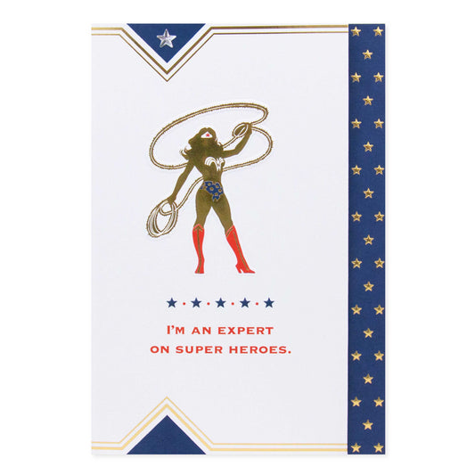 Hallmark DC Comics Wonder Woman Mother's Day card - Super Heroes featuring embossed elements and gold foil highlights with a silhouette design.