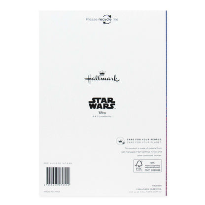 Hallmark Star Wars Mother's Day Card - Princess Leia back view featuring recycling notice and logo details.