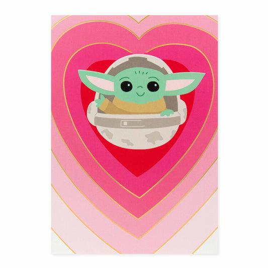 Hallmark Star Wars The Mandalorian Mother's Day Card For Wife - Grogu with vibrant heart patterns and a cute Grogu illustration