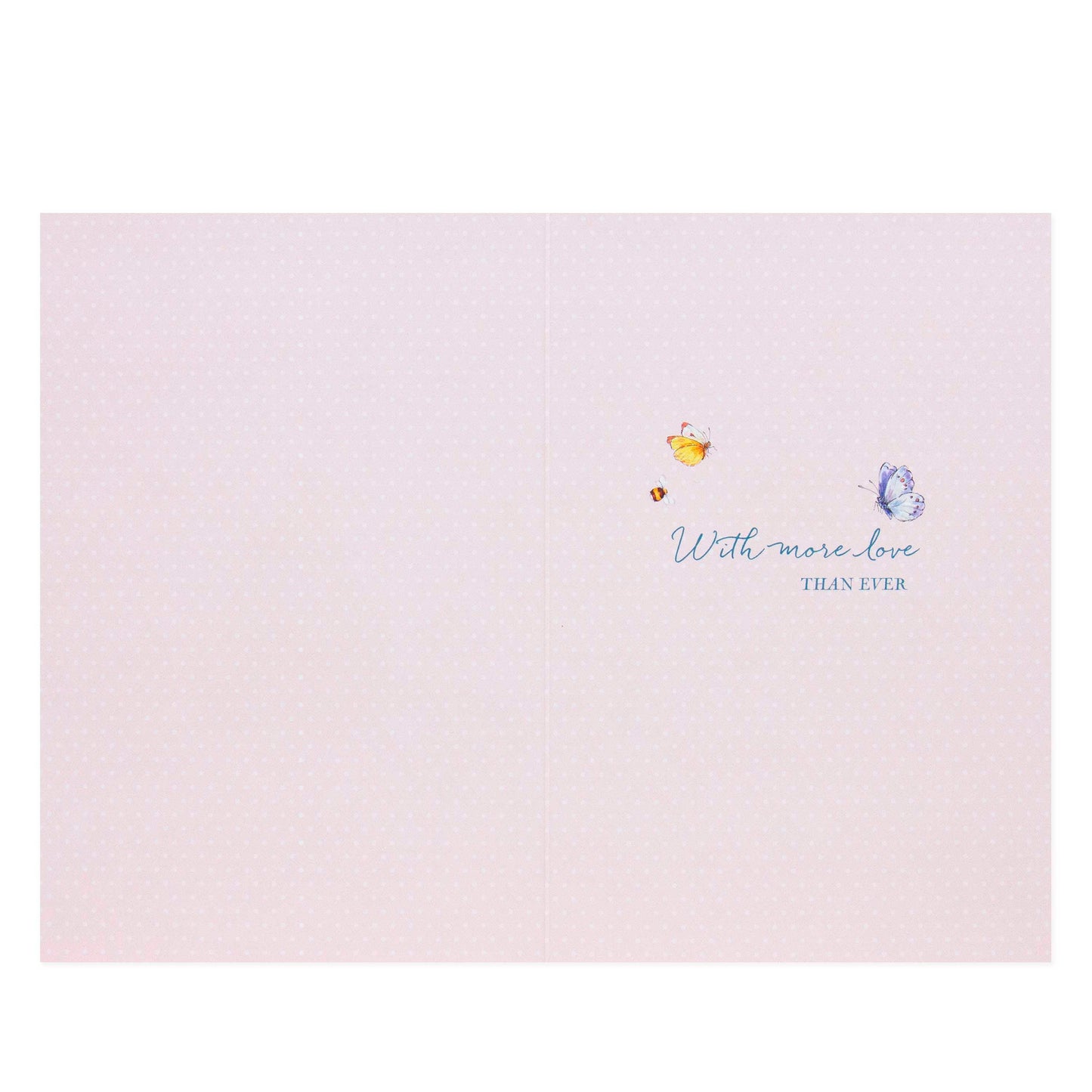 Hallmark Peter Rabbit Mother's Day Card - More Love Than Ever inner view with floral design and handwritten message in pastel colours.