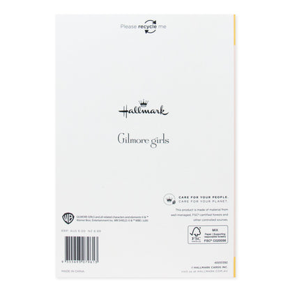 Hallmark Gilmore Girls Mother's Day Card - Life's Short Talk Fast showing the back design with recycling instructions and brand logo.