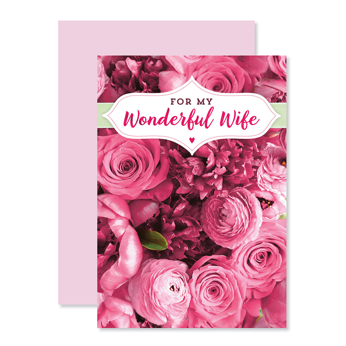 Hallmark Mother's Day Card For Wife - So Lucky featuring pink rose designs and a heartfelt message on a floral background.