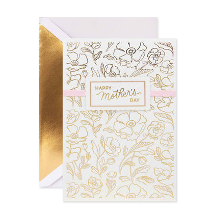 Hallmark Signature Mother's Day Card - Wonderful As You with gold foil highlights and floral illustrations, flat lay view.
