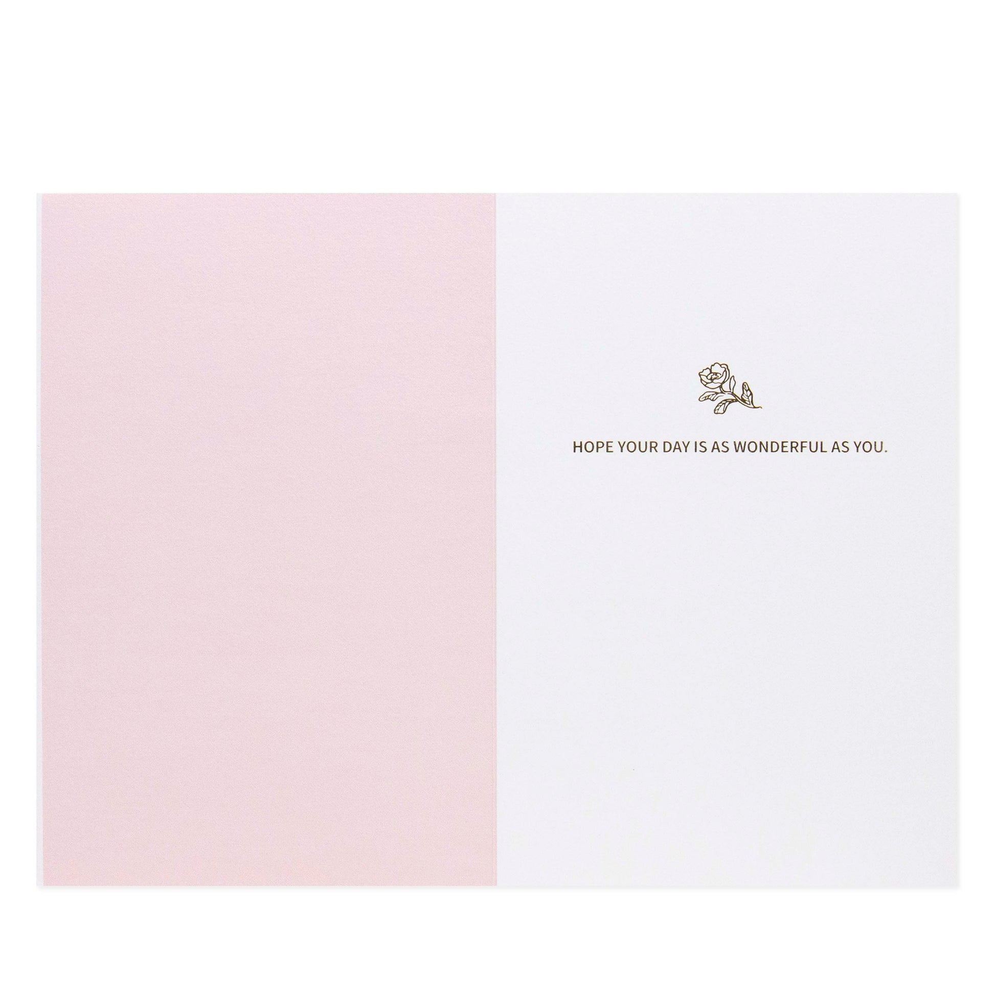 Hallmark Signature Mother's Day Card - Wonderful As You inside view, featuring a pink and white design with gold foil rose illustration.