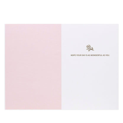 Hallmark Signature Mother's Day Card - Wonderful As You inside view, featuring a pink and white design with gold foil rose illustration.