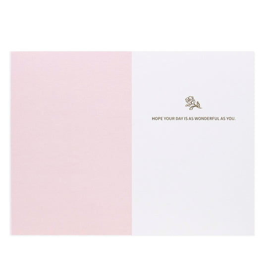 Hallmark Signature Mother's Day Card - Wonderful As You inside view, featuring a pink and white design with gold foil rose illustration.