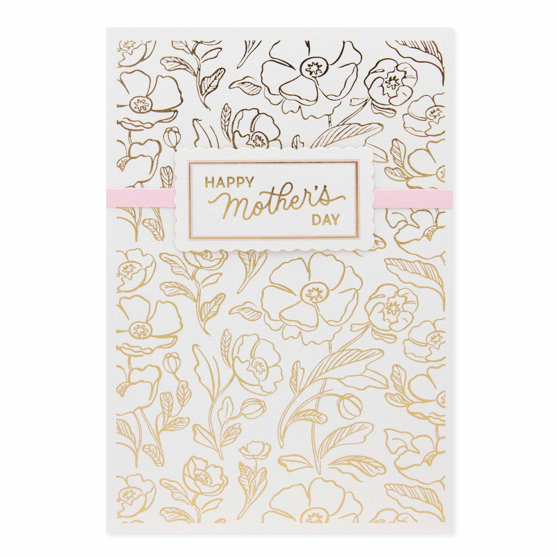 Hallmark Signature Mother's Day Card - Wonderful As You with gold foil highlights and floral illustrations, featuring a pink ribbon accent.