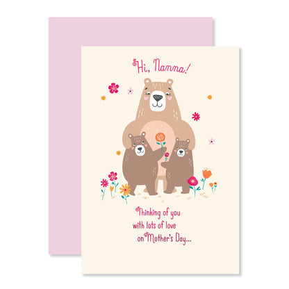 Hallmark Mother's Day Card For Nanna - Loved So Very Much featuring a mumma bear with her cubs and floral details in pink and cream.