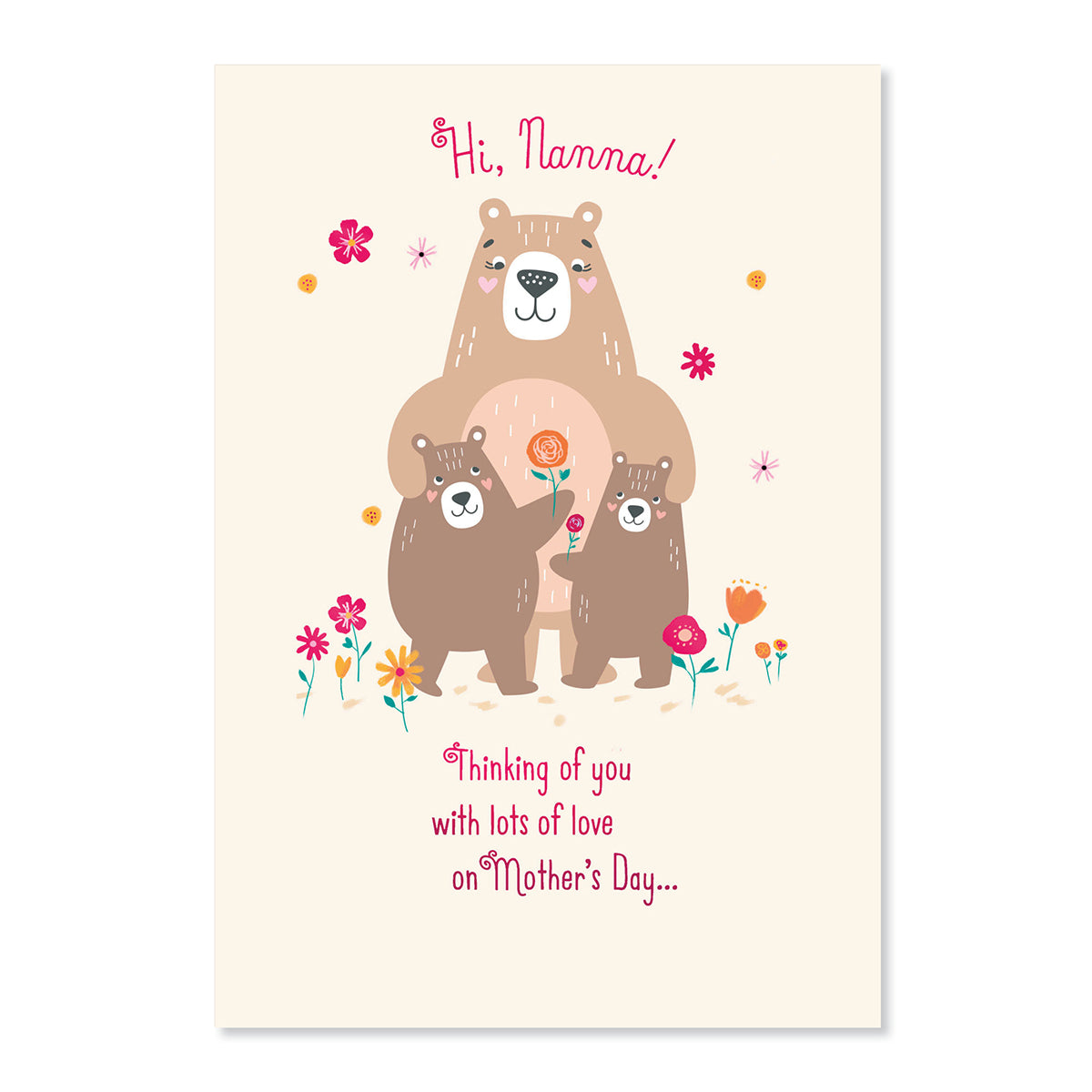 Hallmark Mother's Day Card For Nanna - Loved So Very Much featuring a mumma bear and two cubs with floral illustrations.