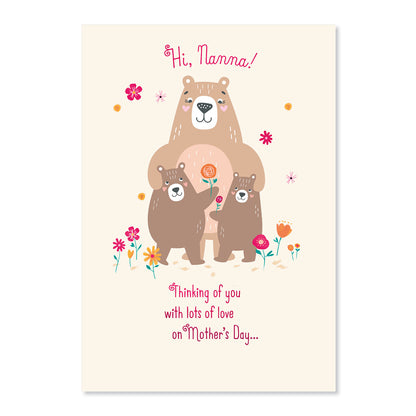 Hallmark Mother's Day Card For Nanna - Loved So Very Much featuring a mumma bear and two cubs with floral illustrations.