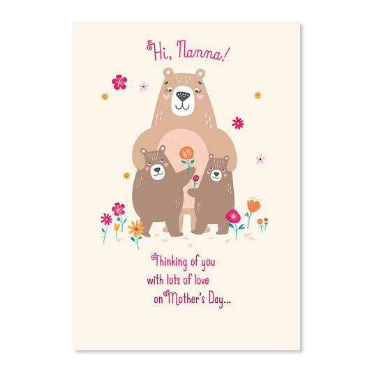 Hallmark Mother's Day Card For Nanna - Loved So Very Much featuring a mumma bear and two cubs with floral illustrations.