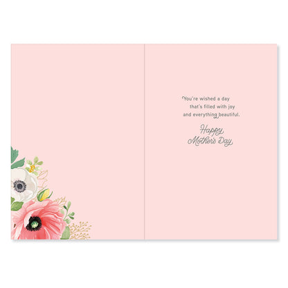 Hallmark Mother's Day Card For Grandma - Favourite Person, opened view with floral designs and heartfelt message inside in pastel colours.