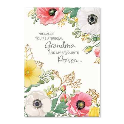 Hallmark Mother's Day Card For Grandma - Favourite Person, beautiful floral design with gold foil highlights and embossed elements.