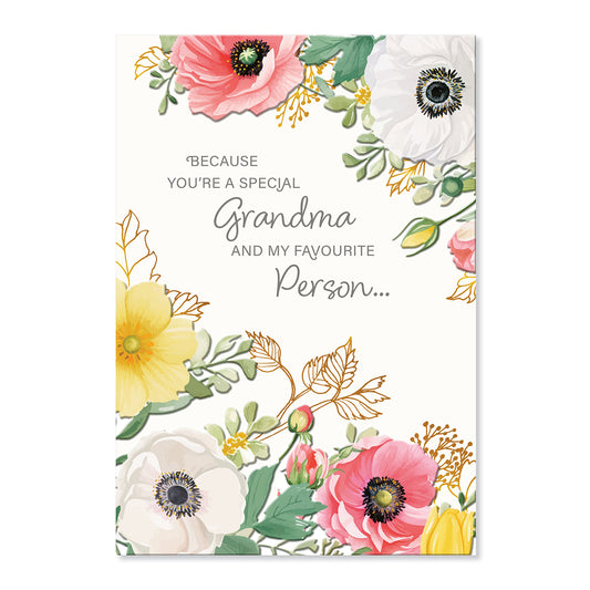 Hallmark Mother's Day Card For Grandma - Favourite Person, beautiful floral design with gold foil highlights and embossed elements.