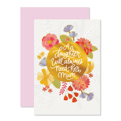 Hallmark Mother's Day card from daughter - Love & Support with floral illustrations and gold foil detail, front view