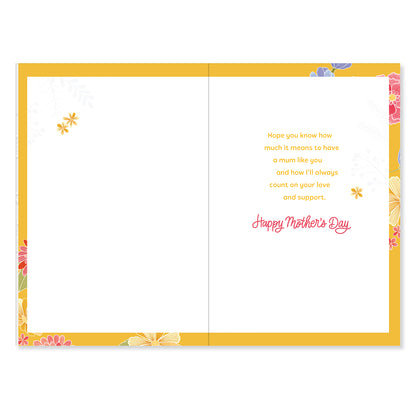 Hallmark Mother's Day Card From Daughter - Love & Support, open view, featuring colourful floral illustrations and heartfelt message inside.