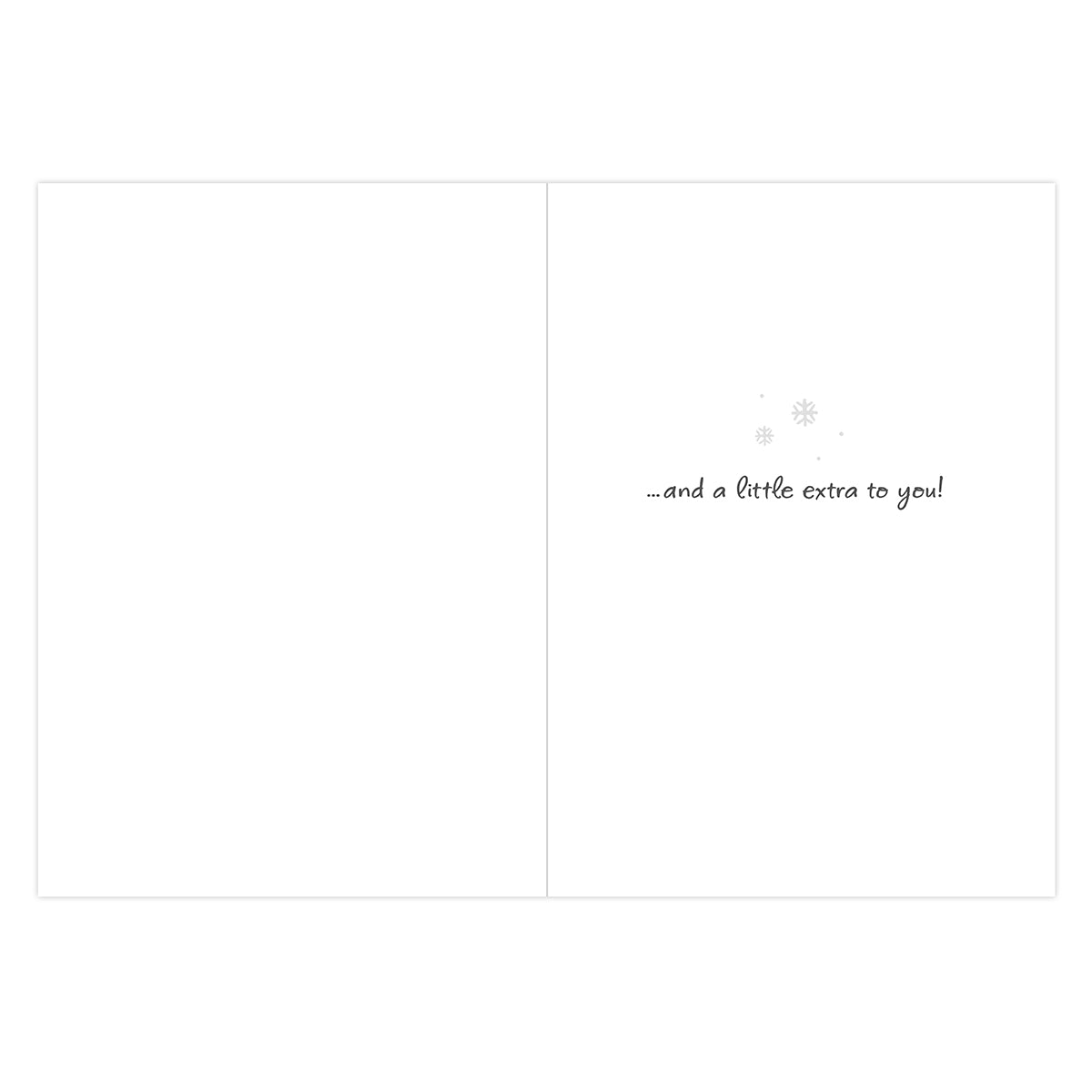 A blank greeting card or note with a folded center line and small handwritten text on the right side reading “.