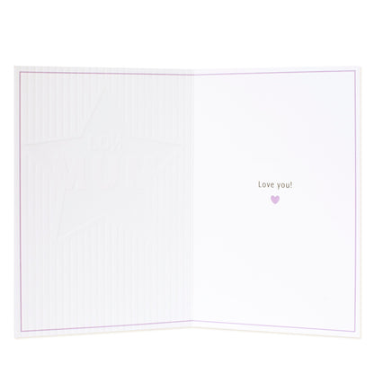 Hallmark Mum Card - No. 1 MUM inside view with embossed star detail and printed message 'Love you!' in purple.