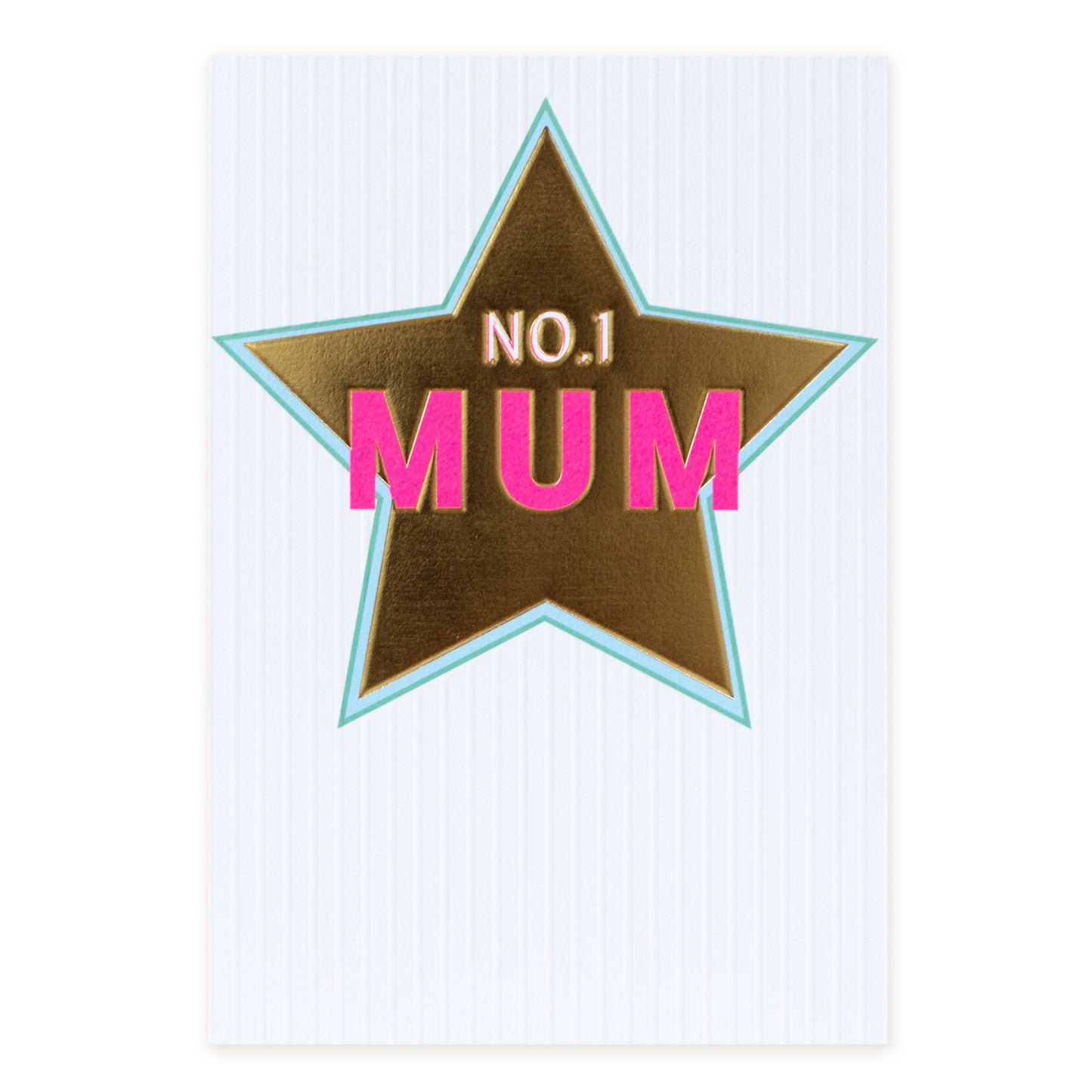 Hallmark Mum Card - No. 1 MUM, bright neon colours, embossed gold foil, front design features star detail.