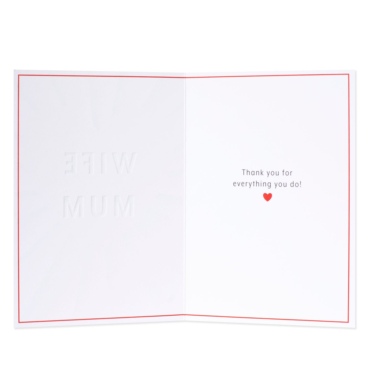 Hallmark Wife Card - Best Wife, Best Mum interior layout with embossed text and heartfelt message in red.