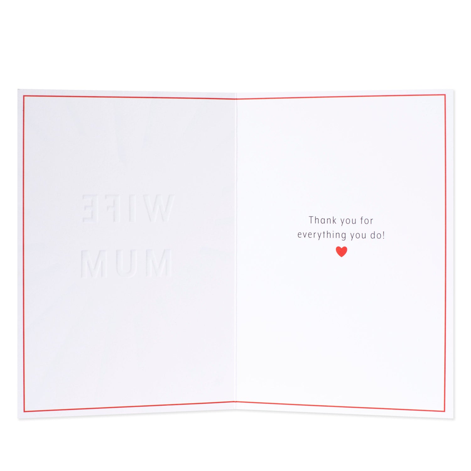 Hallmark Wife Card - Best Wife, Best Mum interior layout with embossed text and heartfelt message in red.