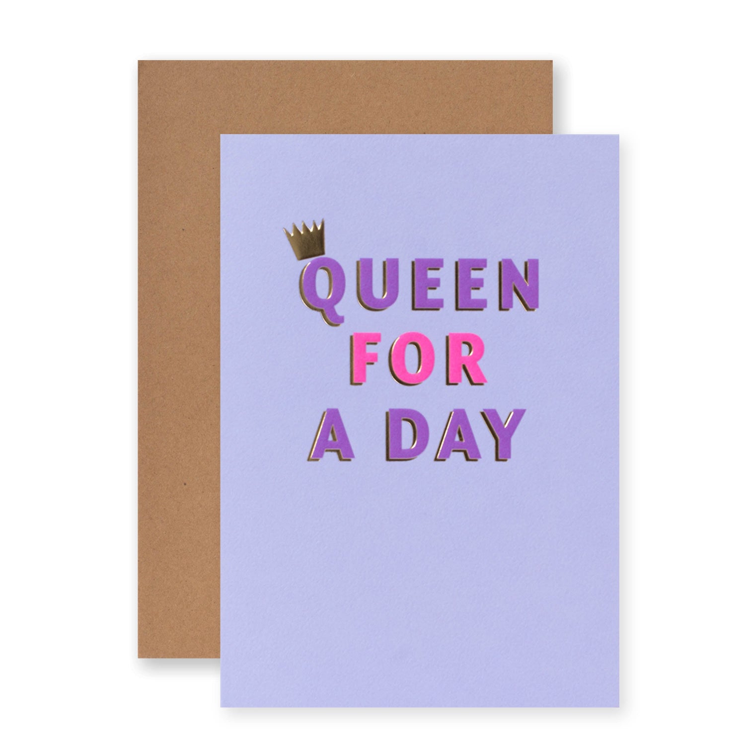 Hallmark Blank Card - Queen for a day in lilac with embossed lettering and kraft envelope, featuring bright colours and crown detail.