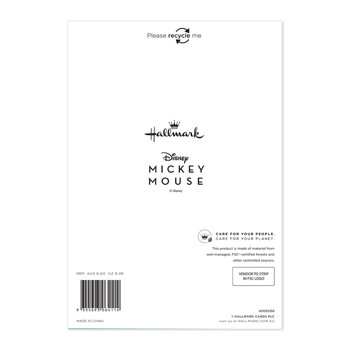 Hallmark Disney Mickey Mouse Valentine's Day Card - For My Husband