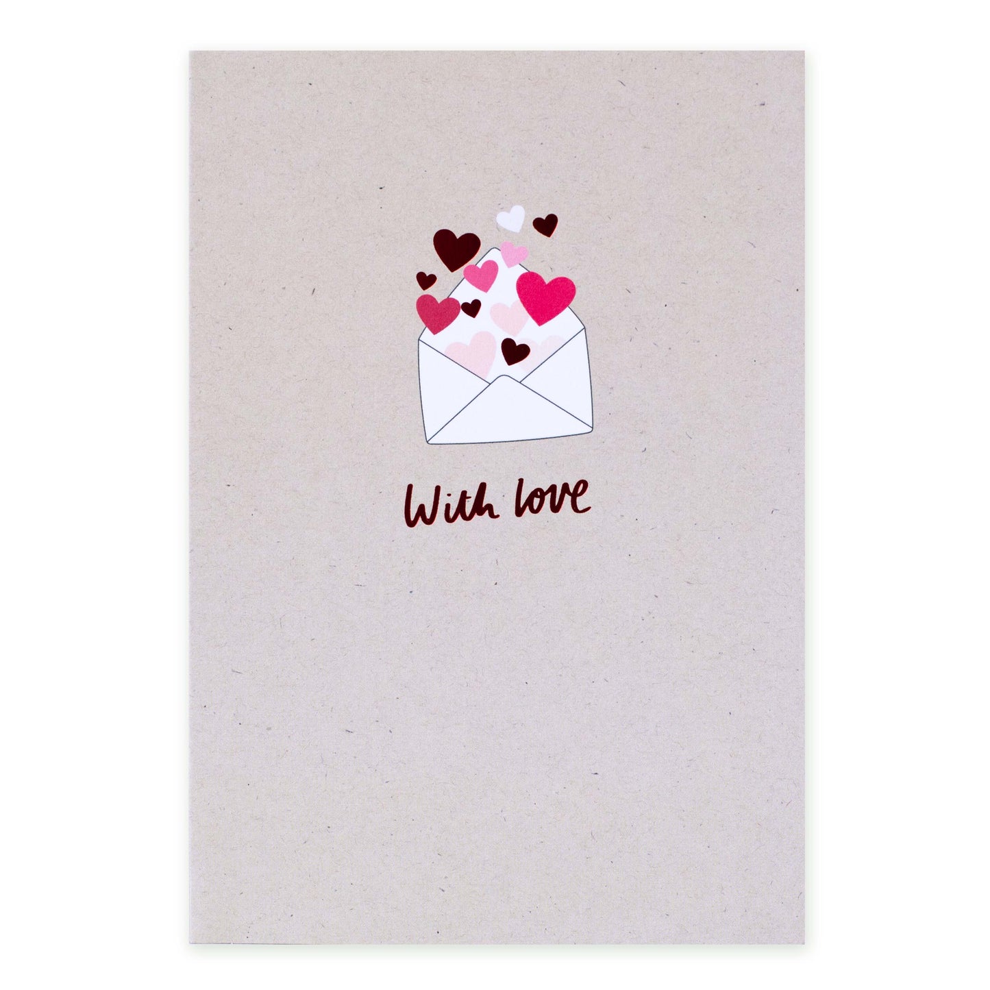 Hallmark Valentine's Day Card - With Love featuring an envelope illustration and heart accents on a kraft background.